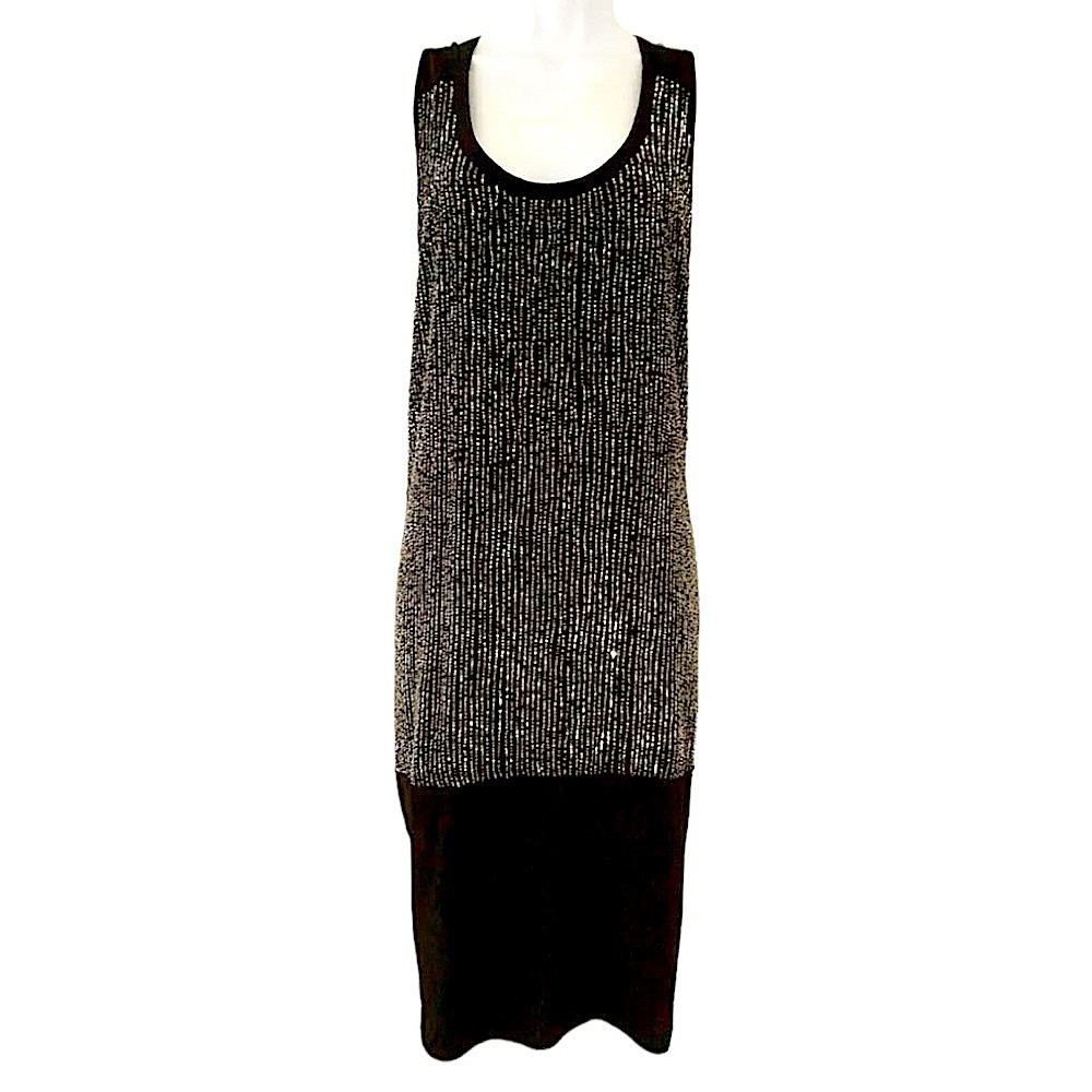 $398 Eileen Fisher Sequin Rivulet Dress Medium Black 100% Silk Vintage Quality